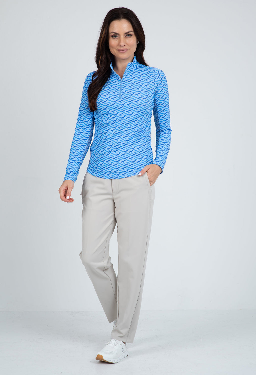 Fatima Print Long Sleeve Mock Neck Top – 10870