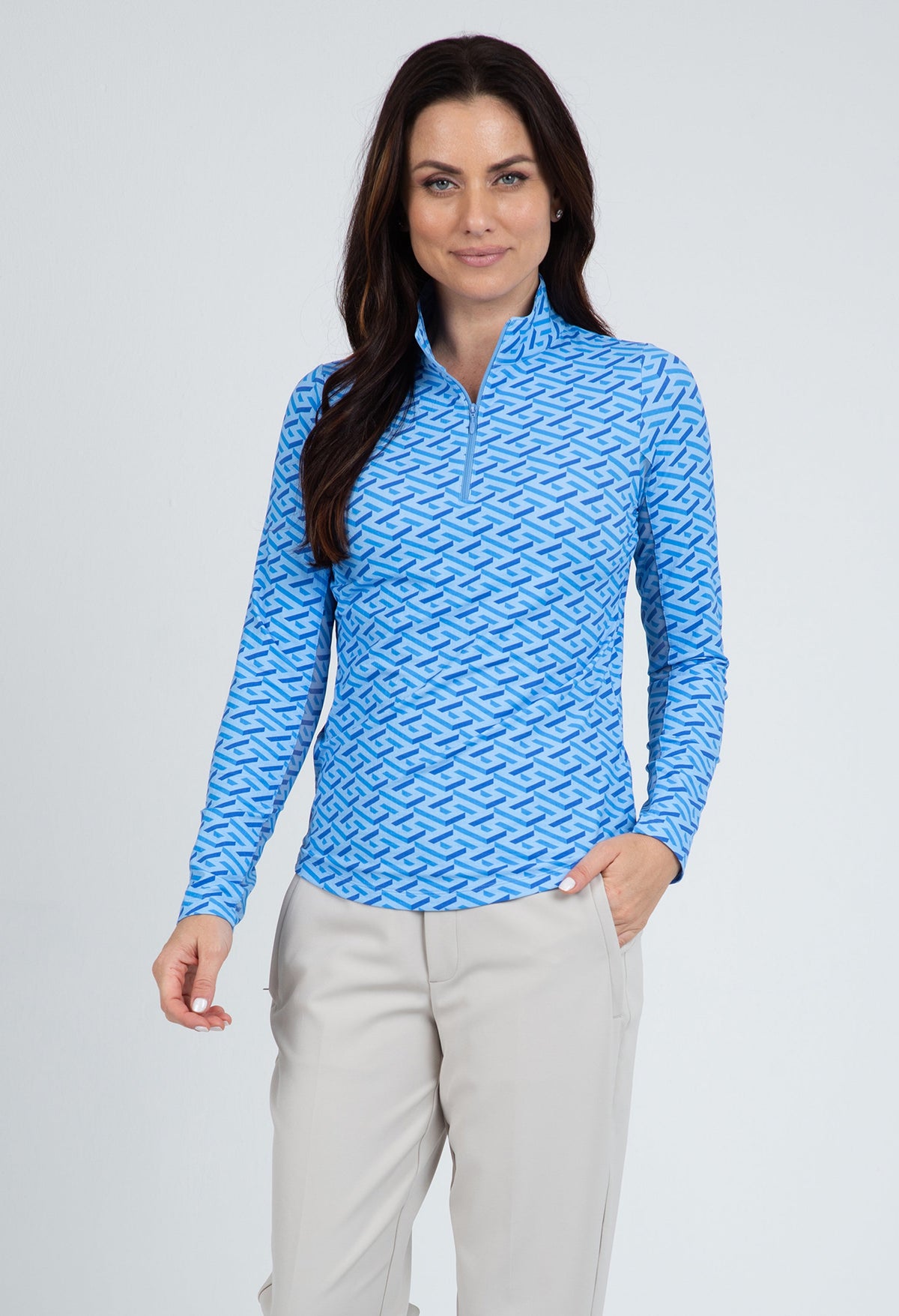 Fatima Print Long Sleeve Mock Neck Top – 10870