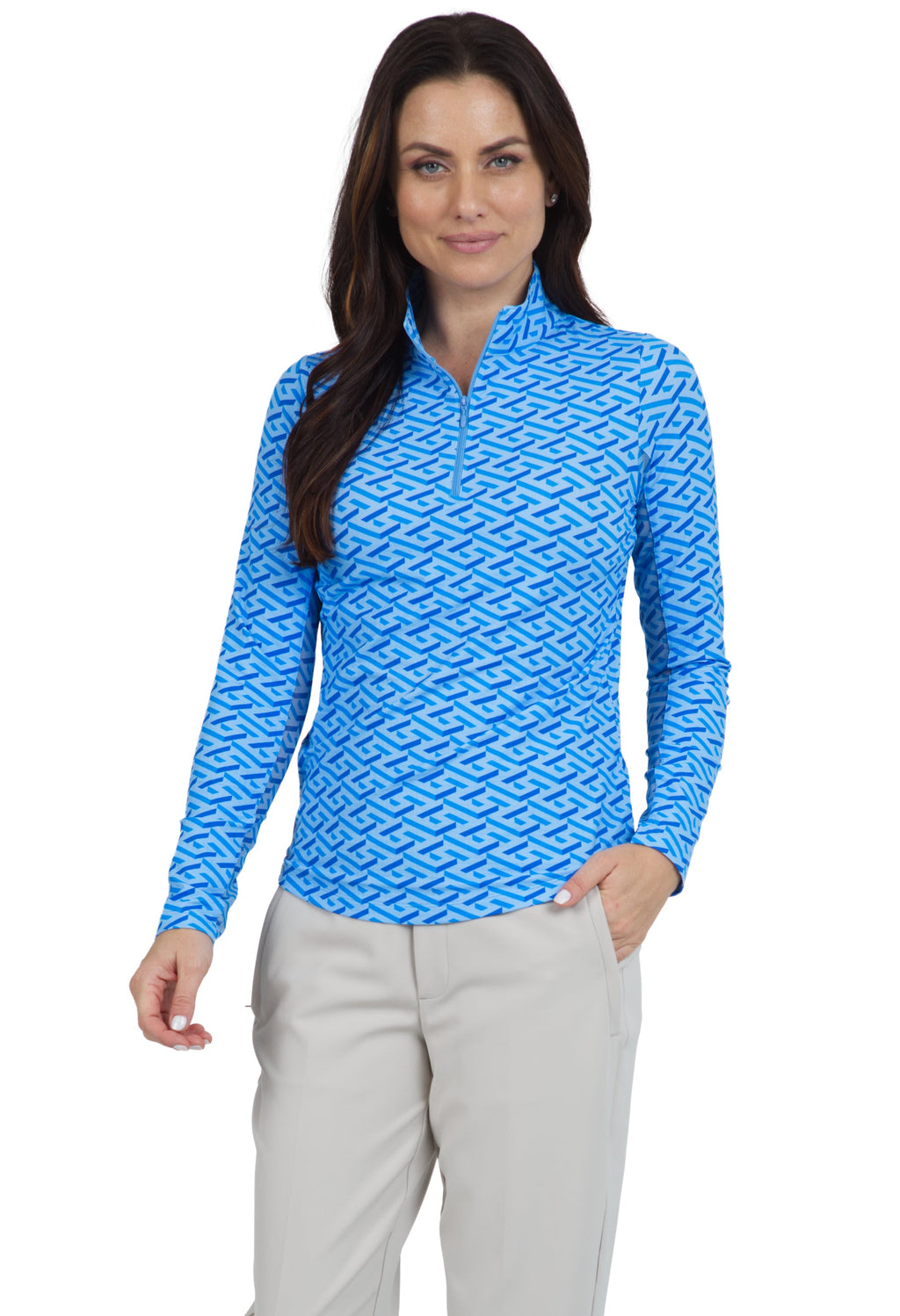 Fatima Print Long Sleeve Mock Neck Top – 10870
