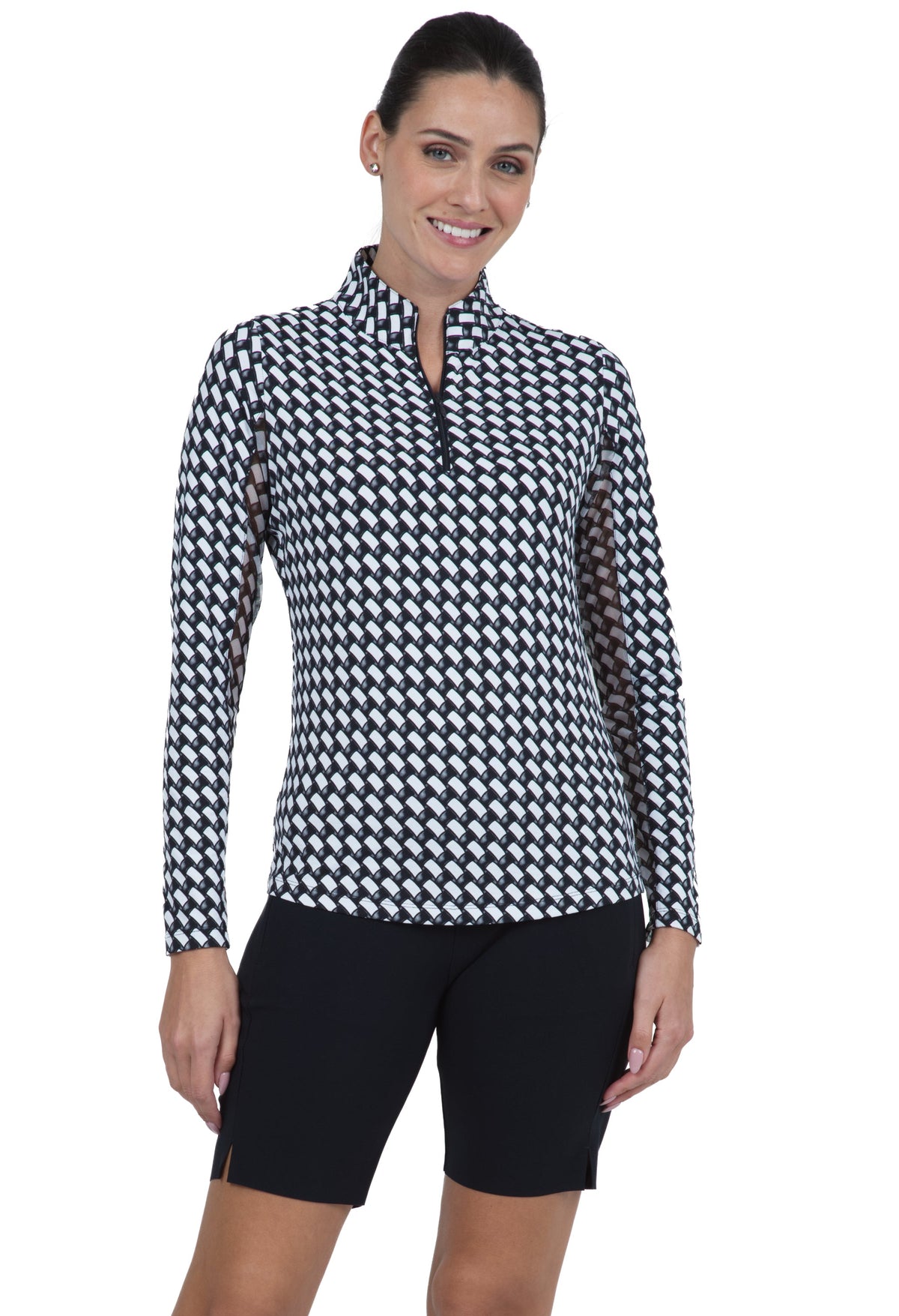 Brooke Print Long Sleeve Mock Neck Top – 10875